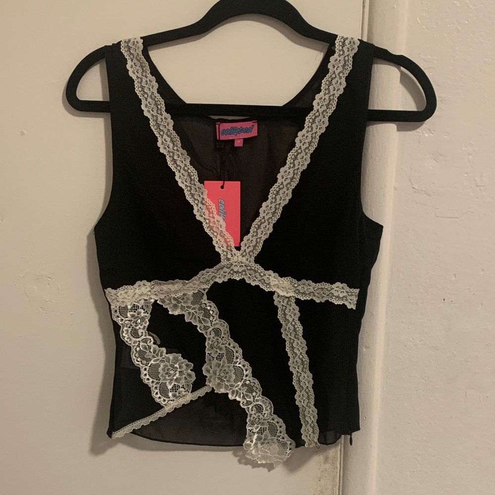 Edikted sheer lace chiffon asymmetrical top! NWT